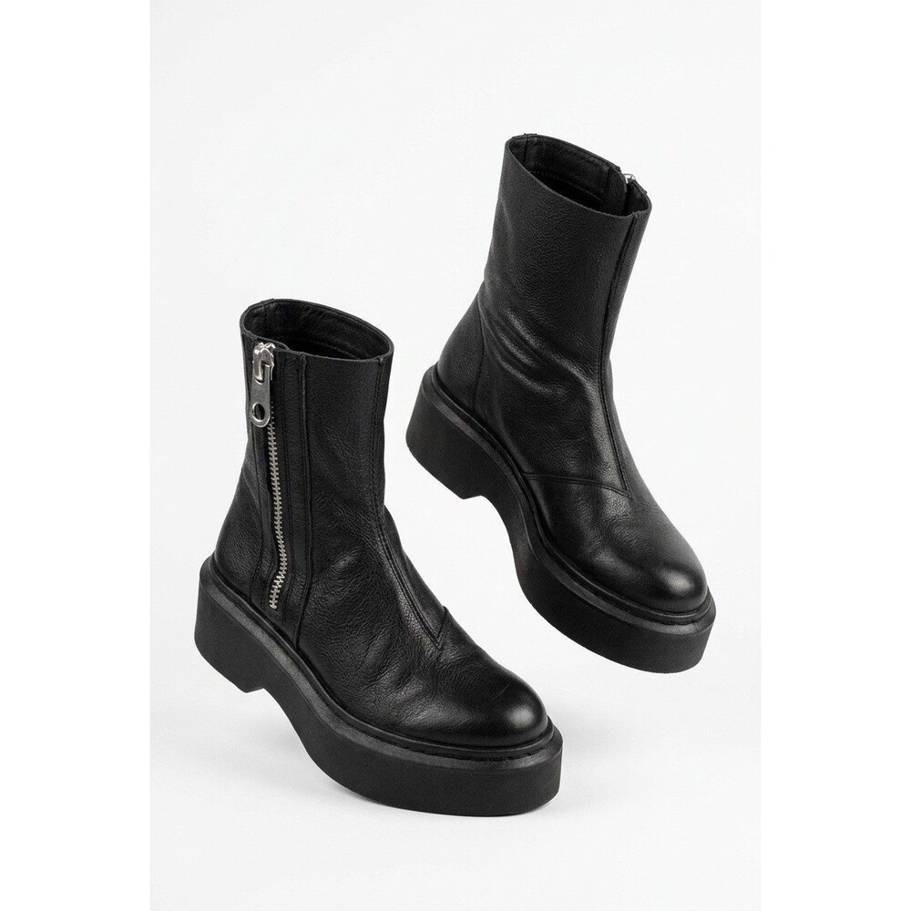 NWT Zara Black Leather Platform Ankle Boots Chunky Lug Sole EUR 36 US 6 1103/310
